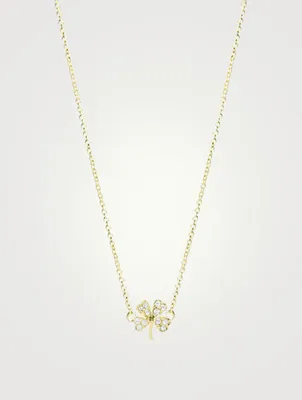 Mini 18K Gold Clover Necklace With Diamonds