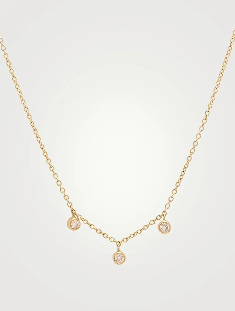 Mini 18K Gold Triple Bezel Dangle Necklace With Diamonds