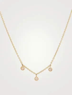 Mini 18K Gold Triple Bezel Dangle Necklace With Diamonds