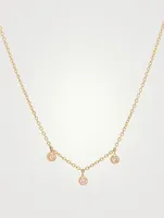 Mini 18K Gold Triple Bezel Dangle Necklace With Diamonds