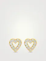 Mini 18K Gold Open Heart Stud Earrings With Diamonds