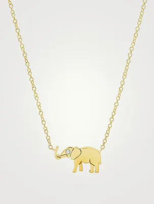 Mini 18K Gold Elephant Necklace With Diamond