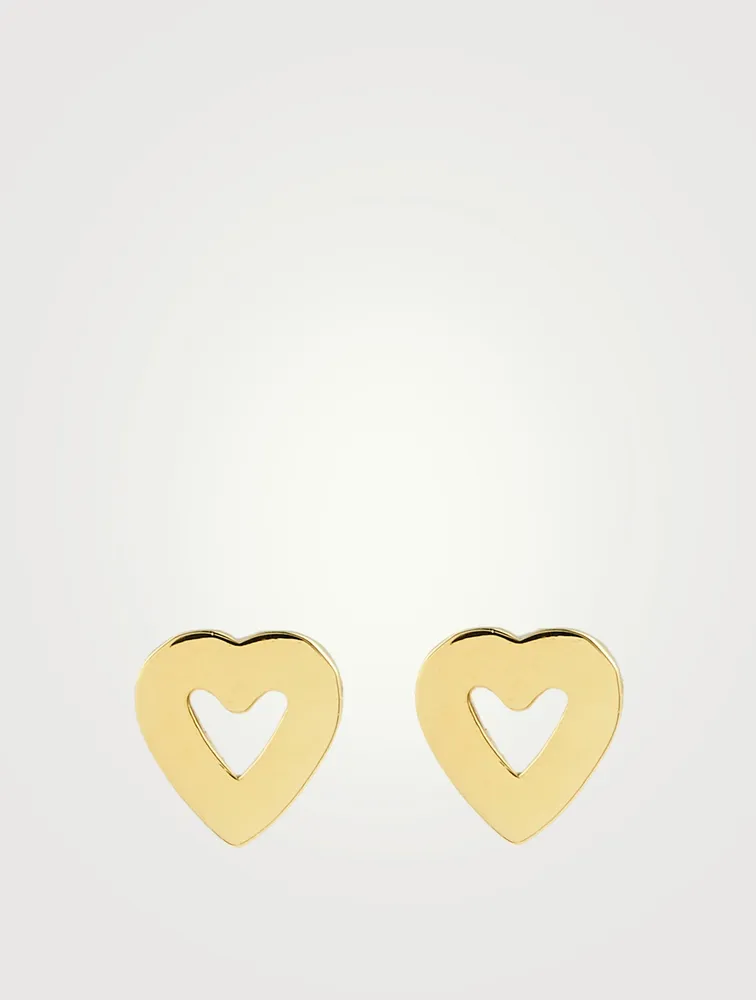 Mini 18K Gold Open Heart Stud Earrings