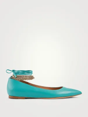 Angie Leather Ankle-Tie Ballet Flats