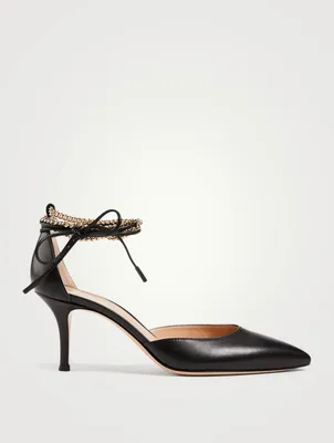 Kira 70 Leather D'Orsay Pumps With Ankle Tie Chain