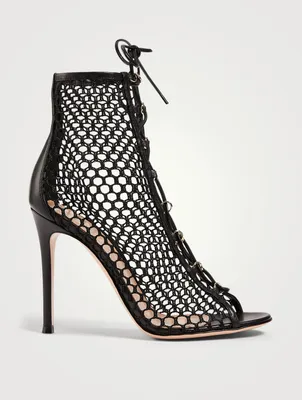 Helena 85 Mesh And Leather Heeled Lace-Up Ankle Boots