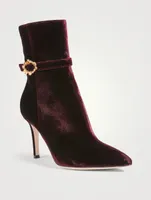 Velvet Heeled Ankle Boots With Crystal Buckle