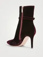 Velvet Heeled Ankle Boots With Crystal Buckle