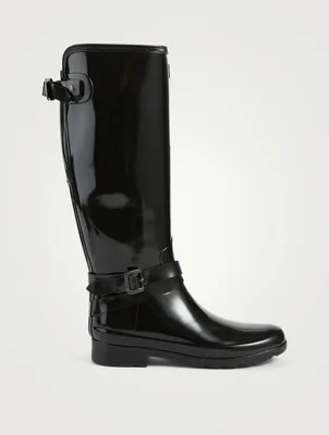 Refined Back Adjustable Gloss Rubber Knee-High Boots