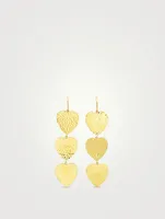 18K Gold Hammered Triple Heart Drop Earrings