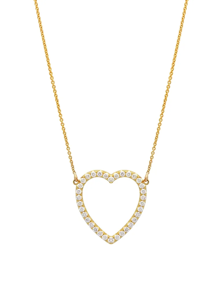 Large 18K Gold Open Heart Necklace With Diamonds