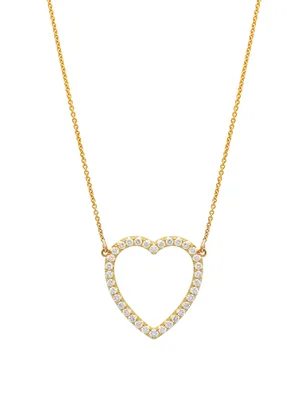 Large 18K Gold Open Heart Necklace With Diamonds