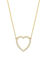 Large 18K Gold Open Heart Necklace With Diamonds