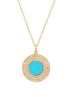 18K Gold Turquoise Inlay Circle Pendant Necklace With Diamonds