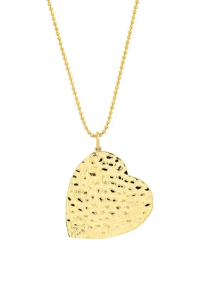Large 18K Gold Hammered Heart Pendant Necklace