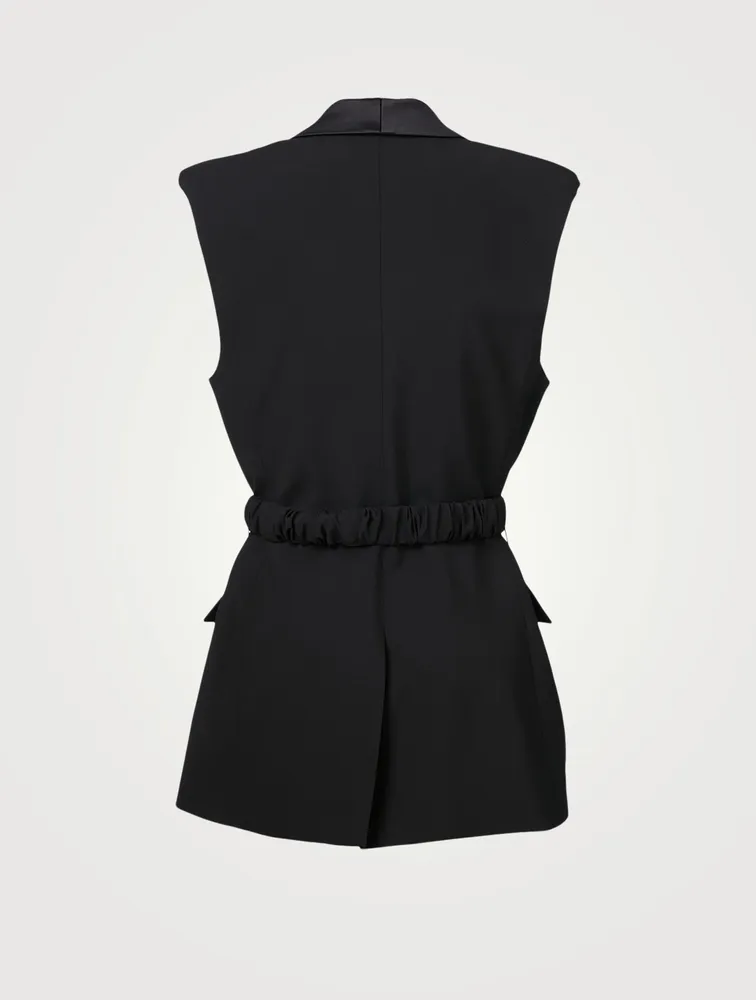 Wool Sleeveless Blazer With Belt