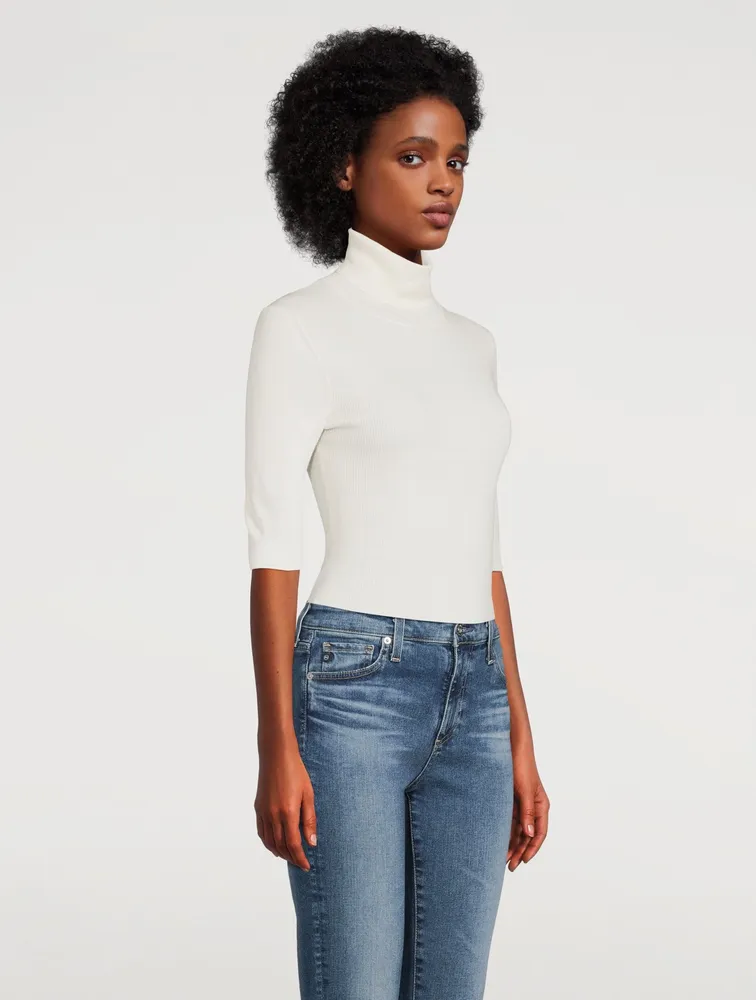 Leenda Short-Sleeve Wool Turtleneck Sweater