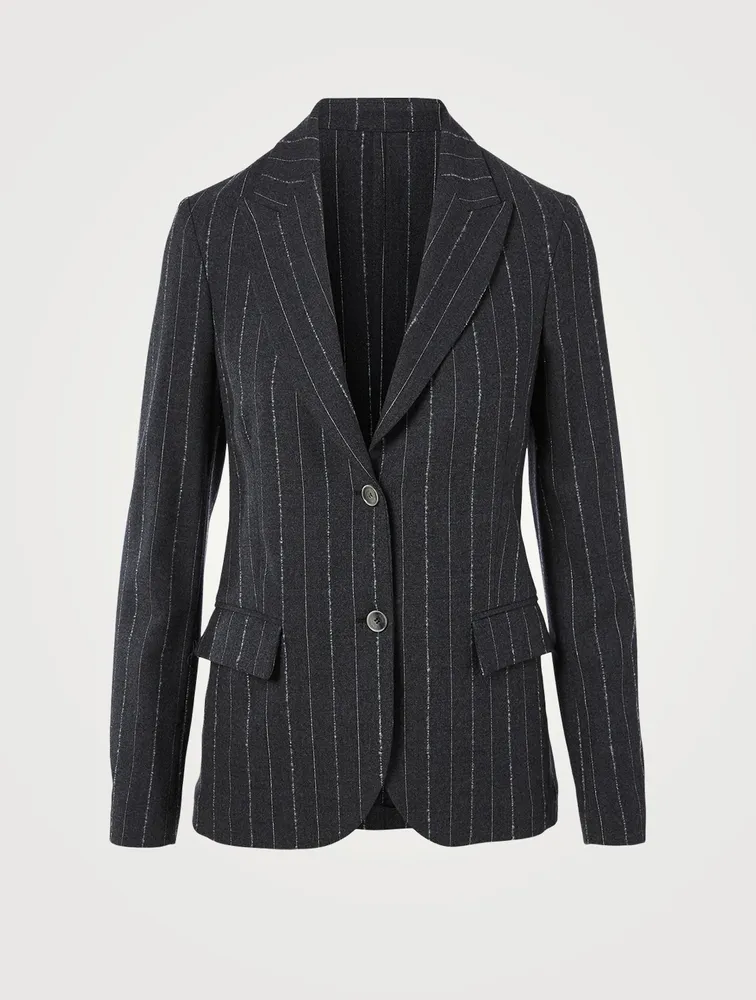 Wool Stretch Blazer Striped Print