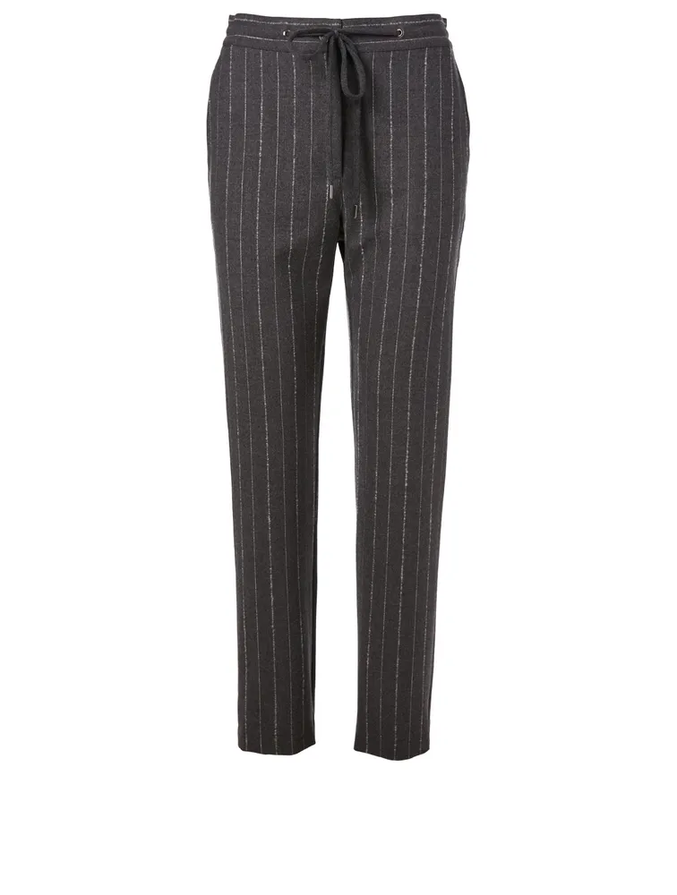 Wool Stretch Jogger Pants Striped Print