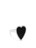 18K White Gold Onyx Inlay Heart Ring With Diamonds