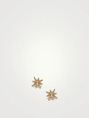 Micro Aztec 14K Gold Starburst Stud Earrings With Topaz