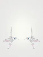 Hopi The Hummingbird White Gold Sleeper Earrings With Diamonds And Sapphire