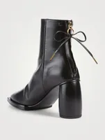 Square Ribbon Leather Heeled Ankle Boots