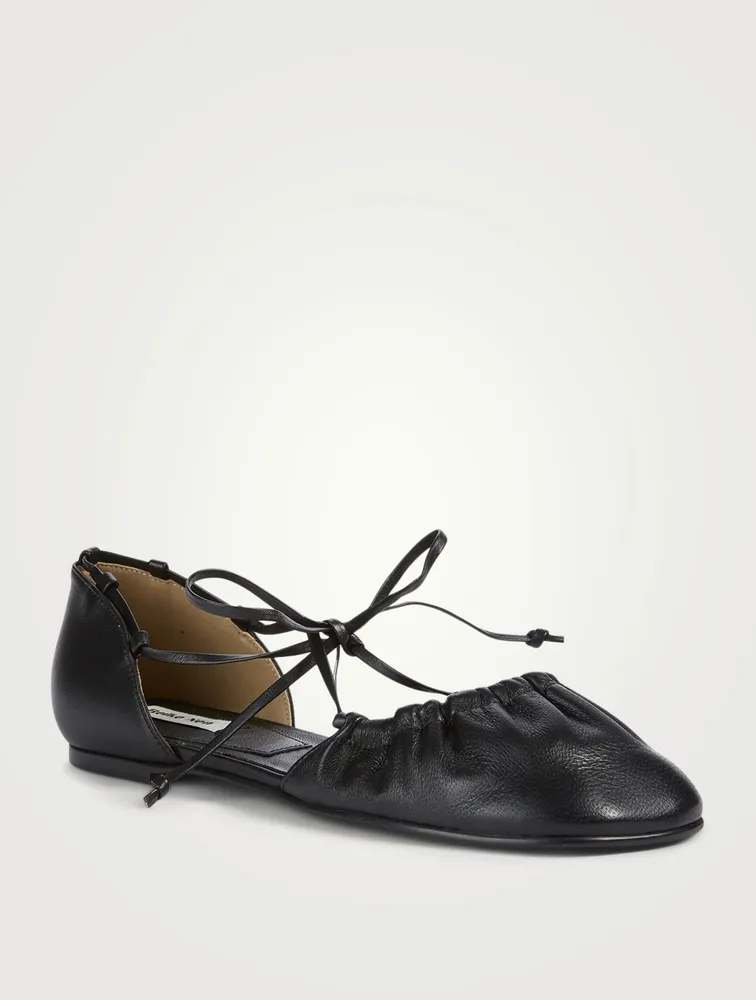 Open Sided Toe Shirring Leather Flats