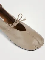 Toe Shirring Leather Ballet Flats