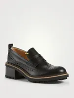 Franne Leather Brogue Heeled Loafers