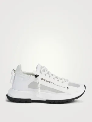 Spectra Low Leather And Mesh Runner Sneakers With Logo Zip