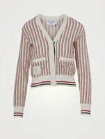 Textured Cotton Tweed Cardigan Tricolour Striped Print