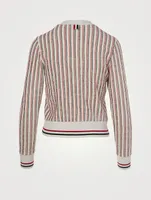 Textured Cotton Tweed Cardigan Tricolour Striped Print