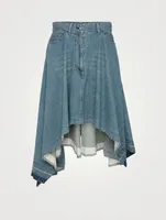 Asymmetric Denim Midi Skirt