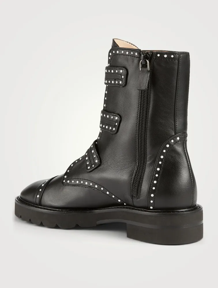 Jesse Lift Leather Ankle Boots With Pearl Studs