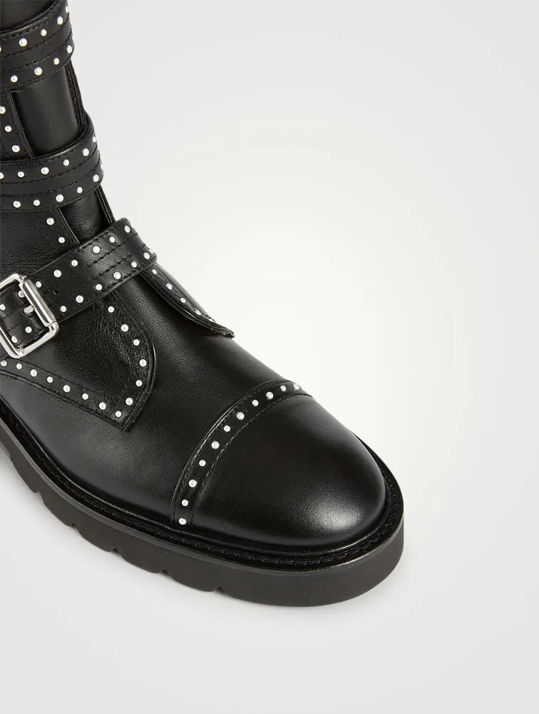 Jesse Lift Leather Ankle Boots With Pearl Studs