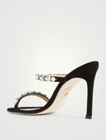 Aleena Shine Suede Heeled Sandals With Pearls