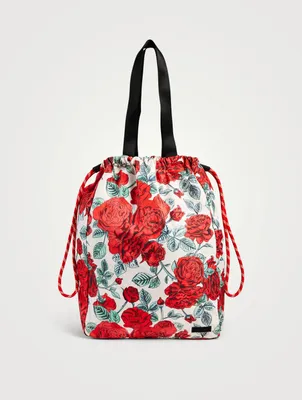 Recycled Tech Drawstring Tote Bag In Floral Print