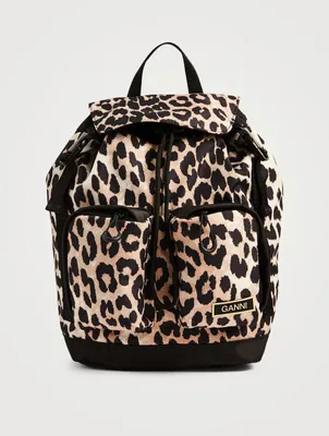 Small Recycled Tech Fabric Backpack In Leopard Print