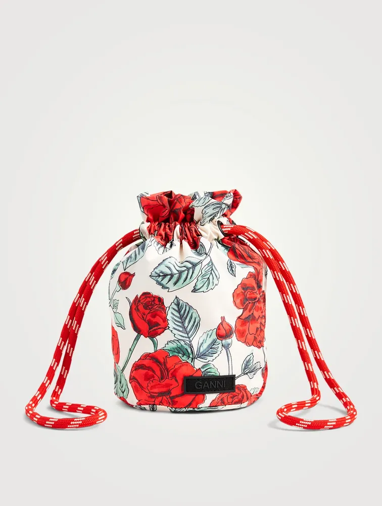 Recycled Tech Drawstring Pouch In Floral Print