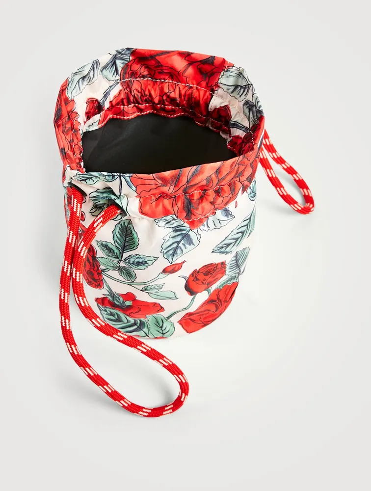 Recycled Tech Drawstring Pouch In Floral Print