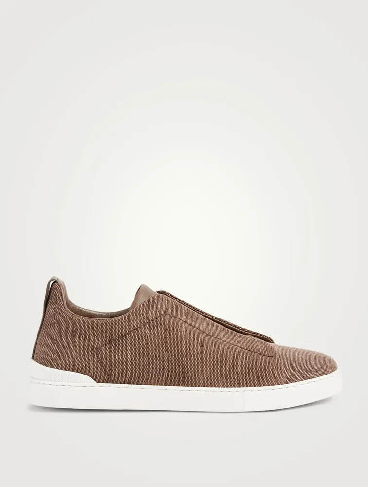 Triple Stitch Canvas And Leather Slip-On Sneakers