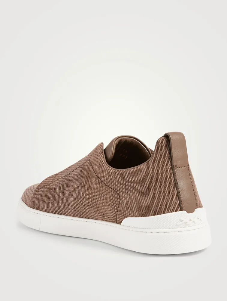 Triple Stitch Canvas And Leather Slip-On Sneakers
