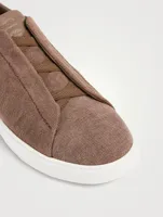 Triple Stitch Canvas And Leather Slip-On Sneakers