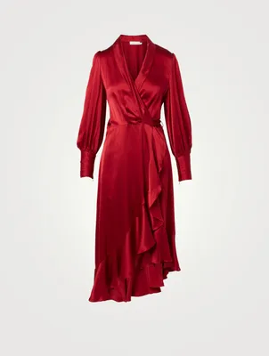 Silk Wrap Midi Dress