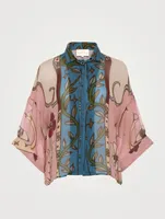 Kimono Button-Up Blouse Moon Queen Print