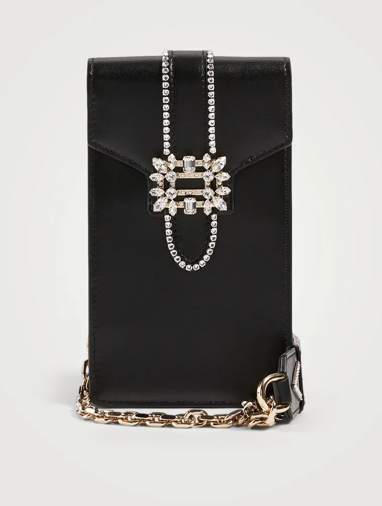 Miss Vivier Leather Pocket Phone Holder Bag With Crystal Buckle