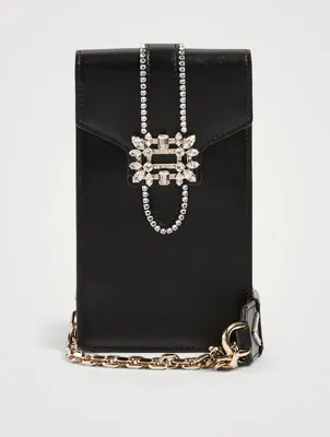 Miss Vivier Leather Pocket Phone Holder Bag With Crystal Buckle