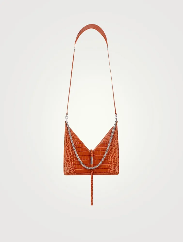 Small Cut Out Croc-Embossed Leather Bag With Chain