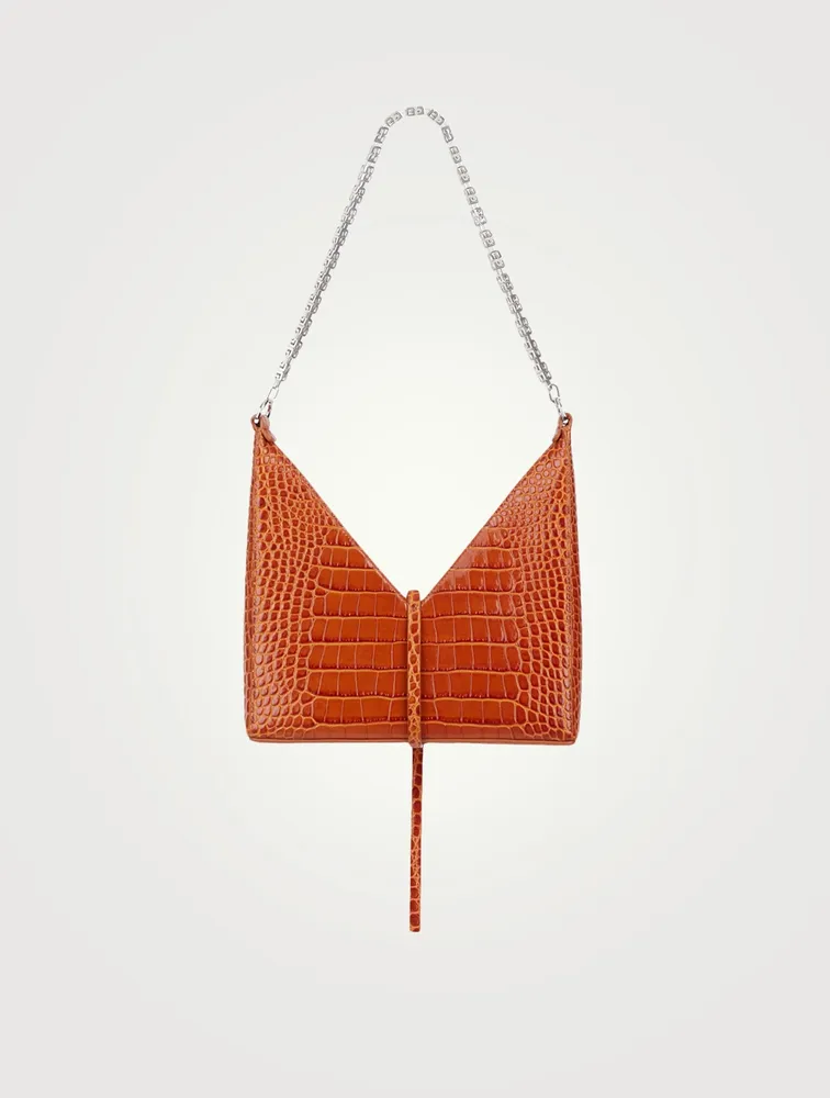 Small Cut Out Croc-Embossed Leather Bag With Chain